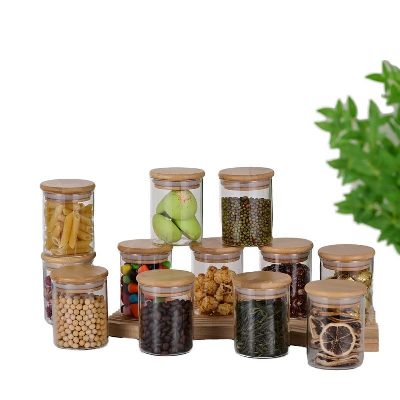 Mason Jar Home Spice Storage Set Bamboo Tray Condiment Jars Spoons Sugar Pepper Seasoning Kitchen Party 3