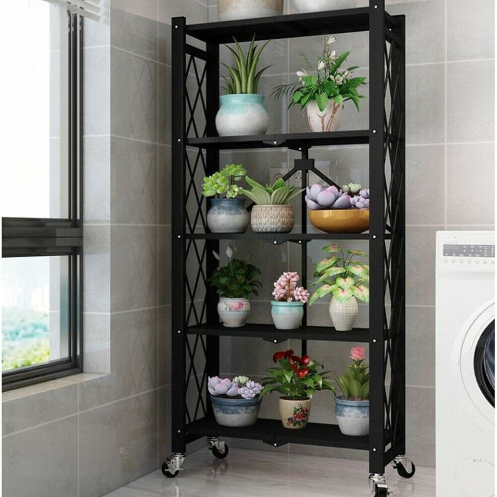 5-Tier Home Folding Shelving Unit, Heavy Duty Metal Storage Shelves 6