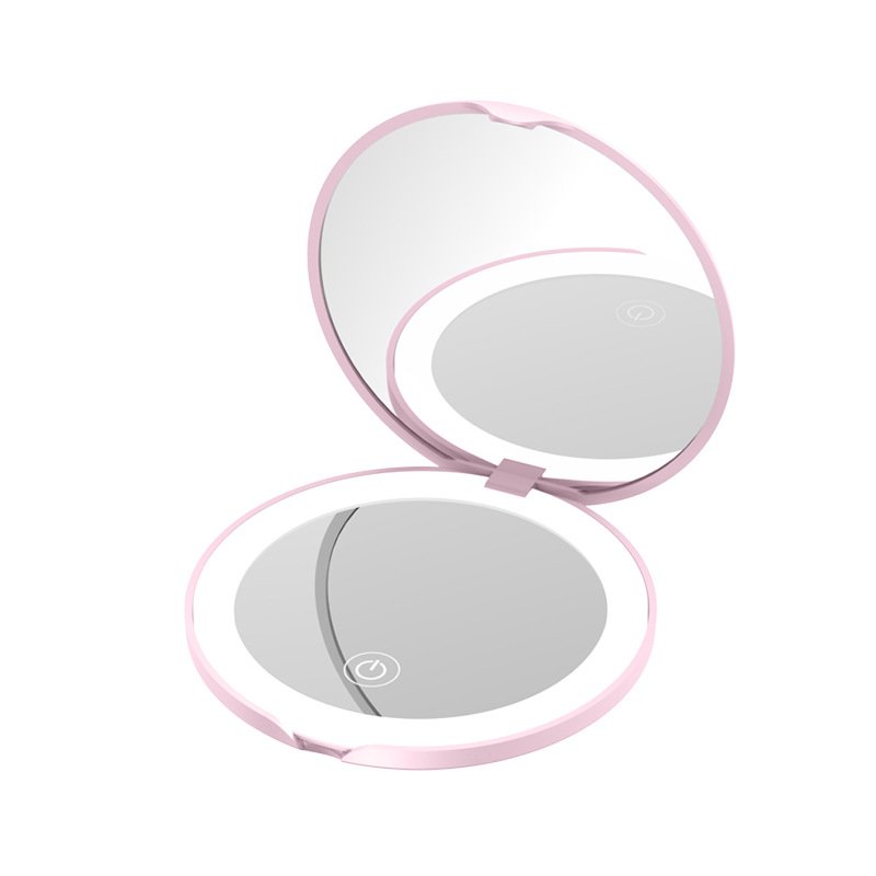 Portable Mini Makeup Mirror With LED USB Rechargeable Foldable Double Sided Cosmetic Pocket Mirror Round HD for