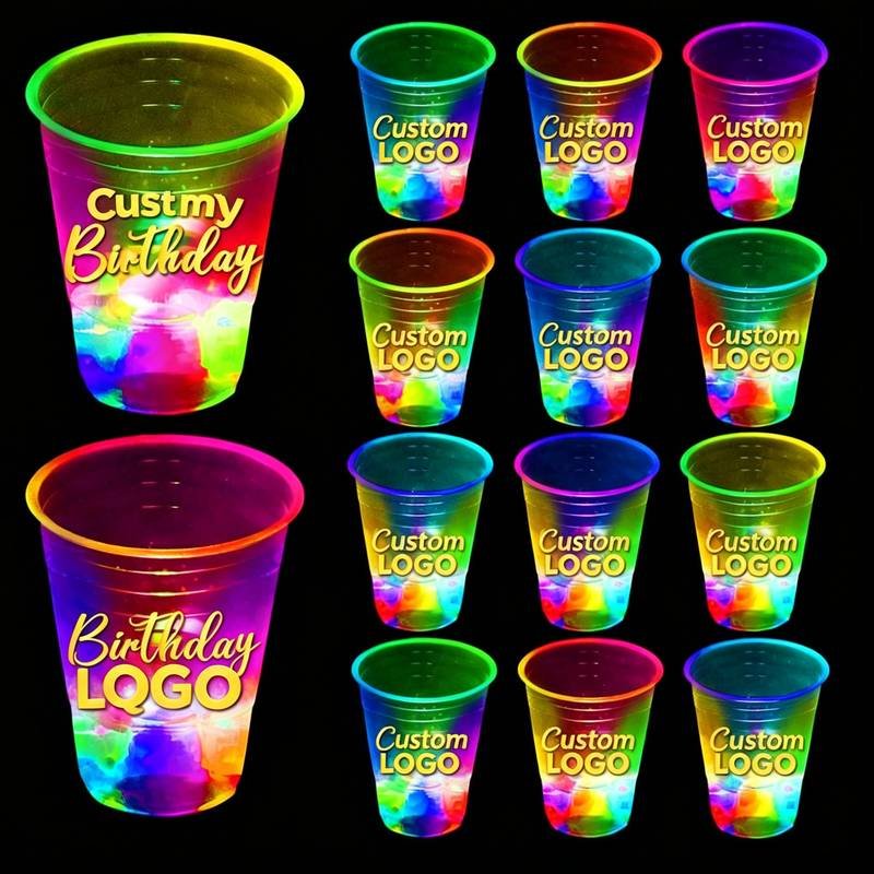 Hot Sale Customizable Logo Glow Party Cups 16 oz Colorful Cup Favors Supplies Neon Flashing Light Cup for Bar Club