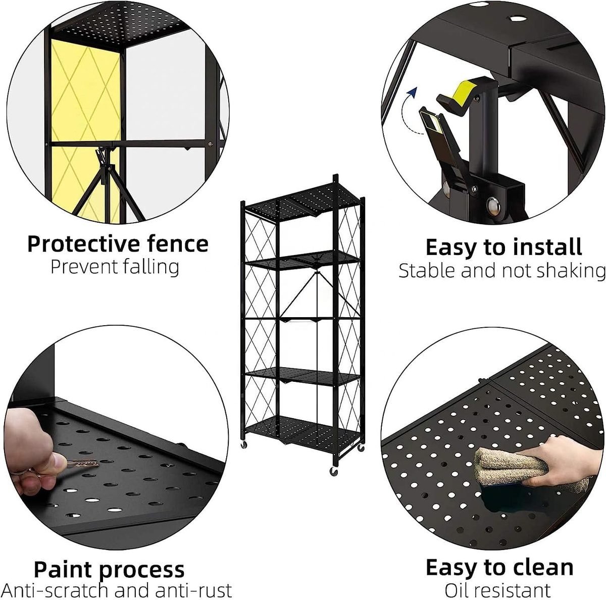 Foldable Shelving Unit, Heavy Duty Metal Frame Folding Shelf Organizer for Home & Garage 4