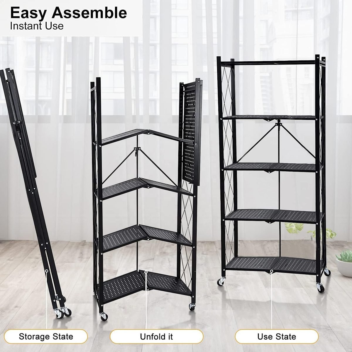 Foldable Shelving Unit, Heavy Duty Metal Frame Folding Shelf Organizer for Home & Garage 3