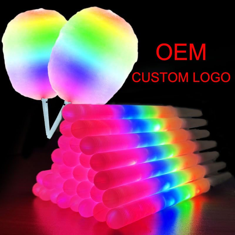 Custom Logo LED Cotton Candy Cones Colorful Glowing Marshmallow Sticks Glowing Luminous Marshmallow Cone Stick