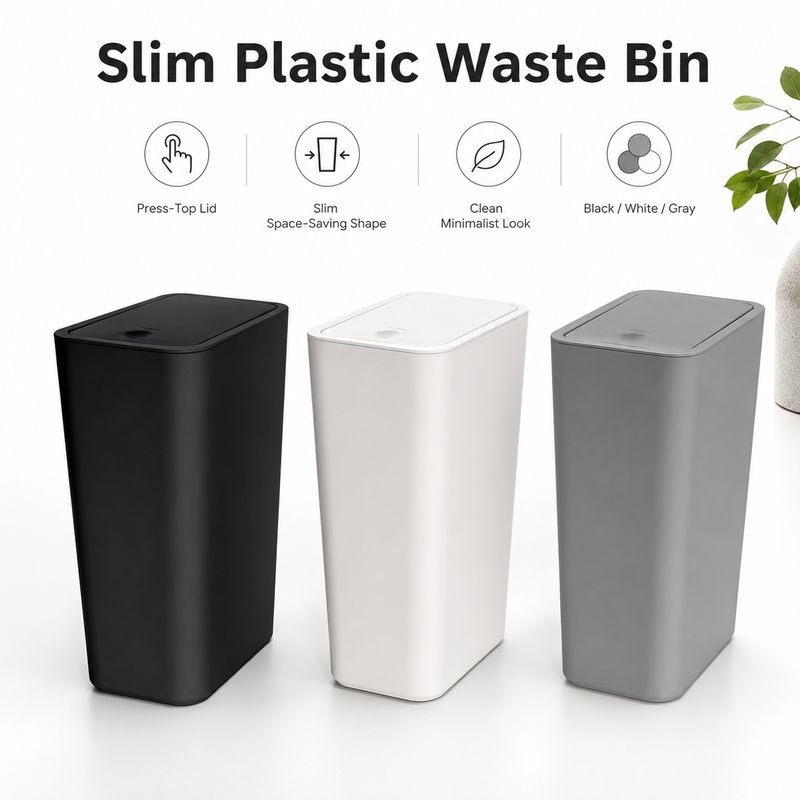 Indoor Slim Waste Bin Plastic Covered Trash Can with Modern Design for Bathroom Bedroom Office and Corner Space