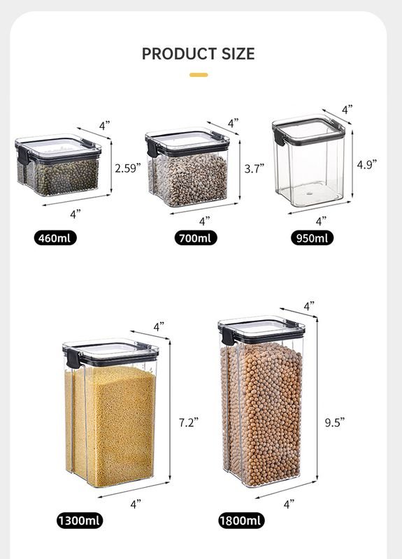 Modern Airtight PET Plastic Stackable Food Storage Containers Set for Kitchen Pantry Organizer Grains Legumes Nuts 3