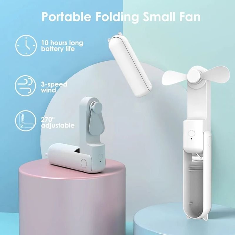Handheld Mini Portable Fan 2 in 1 Hand Folding Fan Usb Rechargeable Personal Cute Small Pocket Fan with Power Bank alternate view