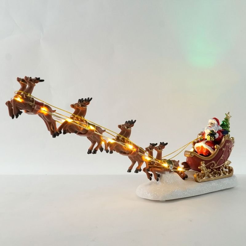 Anyou [In Stock] Handmade Santa Claus Sleigh Scene European Style Illuminated Christmas Decorations Home Ornaments 3