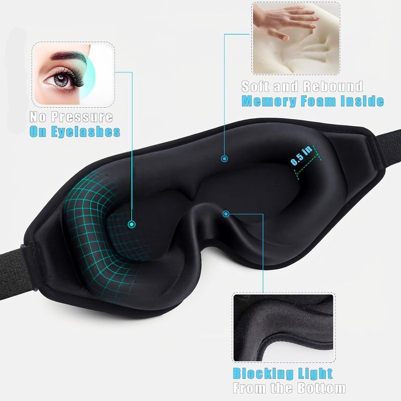 Full Shading Sleep Eye Mask for Lycra Material Memory Foam Adjustable Textured Hollow Zero Pressure Eyes Long alternate view