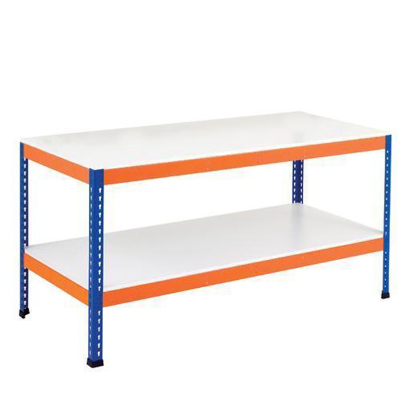 Two-Shelf Utility Metal Industrial Workstation Cabinet, Steel Tool Storage Work Bench