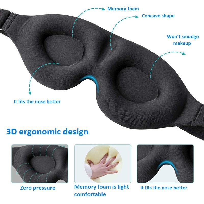 Sleep Eye Mask for Men Women Zero Eye Pressure 3D Sleeping Mask 100% Light Blocking Design Night Blindfold Soft 3