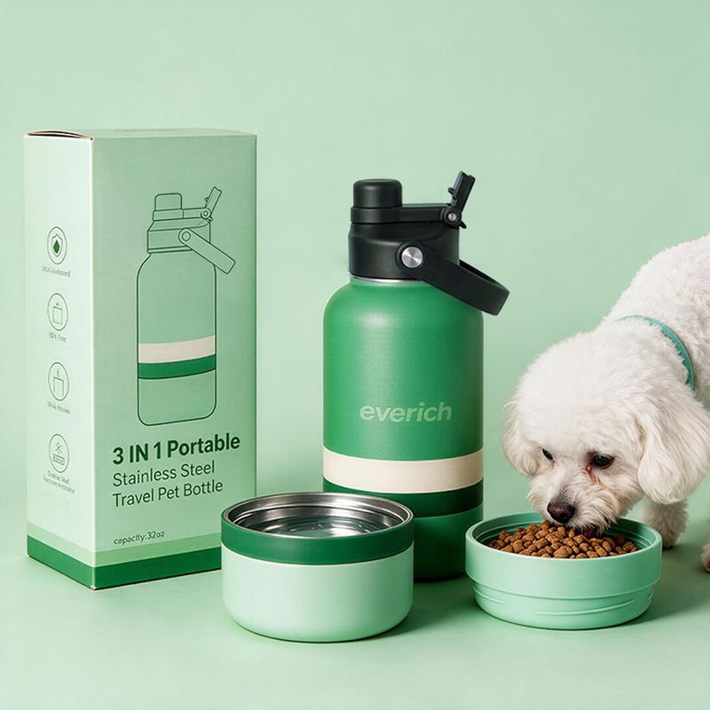 32oz Dog Water Bottle Insulated Travel Stainless Steel Dispenser Portable Food and Water Bowl for Walking Dog