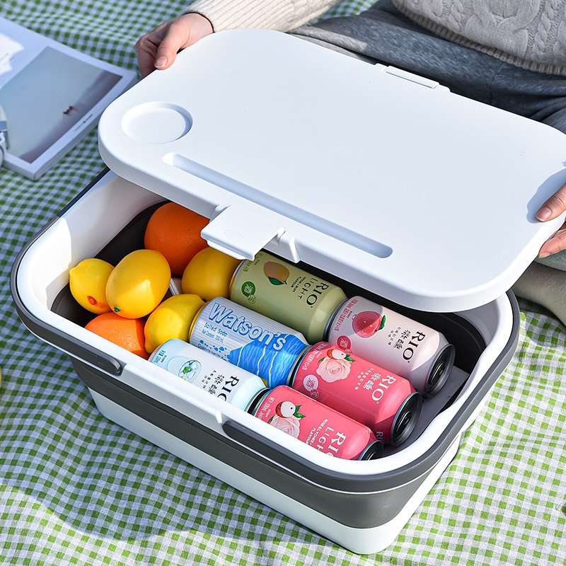 Portable Picnic Basket Camping Outdoor Collapsible Picnic Tableware Basket with Lid Table Plastic Storage Bins alternate view