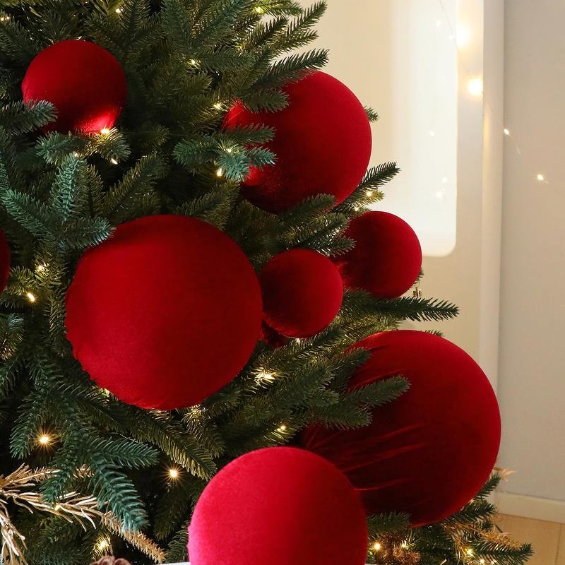 Wine-Red Velvet Large American Style Semi-Handmade Plastic Christmas Ball Ornaments for Wedding and New Year
