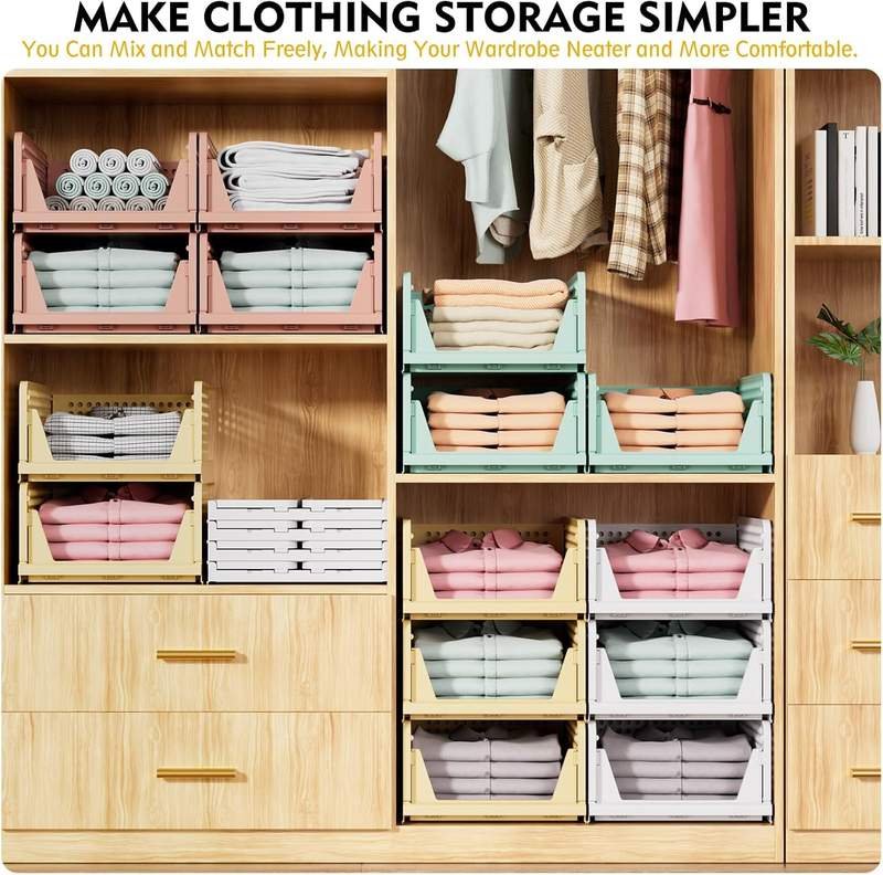 Plastic Stackable Plastic Closet Organizer Shelf Multilayer Wardrobe Storage Bins for Clothes Linens Efficient alternate view