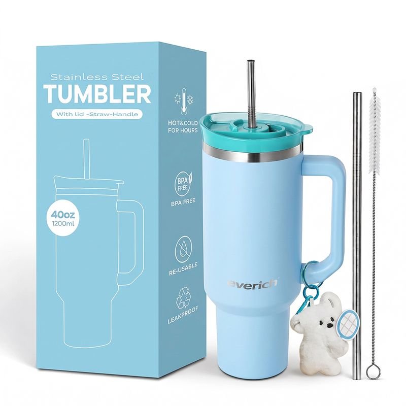 Everich New Design Customization Available 30 oz Vacuum Stainless Steel Tumbler With Handle and Straw for Multiple 3