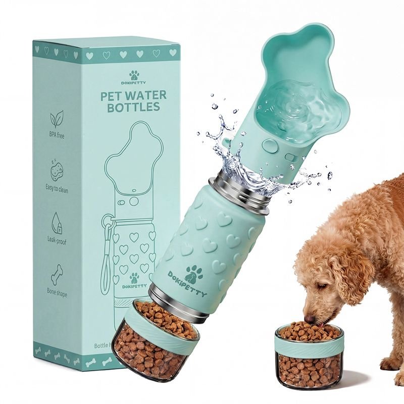 18oz Double Wall Insulated Stainless Steel Dog Water Bottle Detachable Bowls Eco-Friendly Portable Pet 3