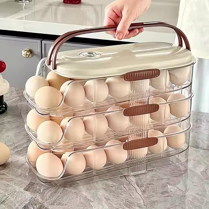 42 Eggs Capacity Self-rolling Egg Holder 3-layer Kitchen Organizers Easy to Reach Eggs Holder