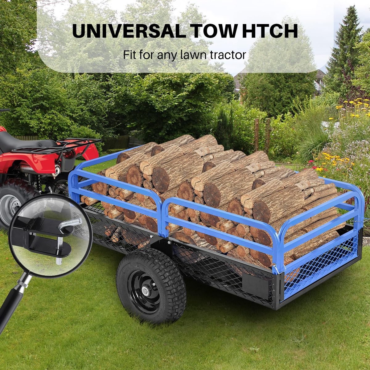 Steel Utility Lawn Cart Trailer, 1500 lbs Load Dump ATV Trailer for Garden 5