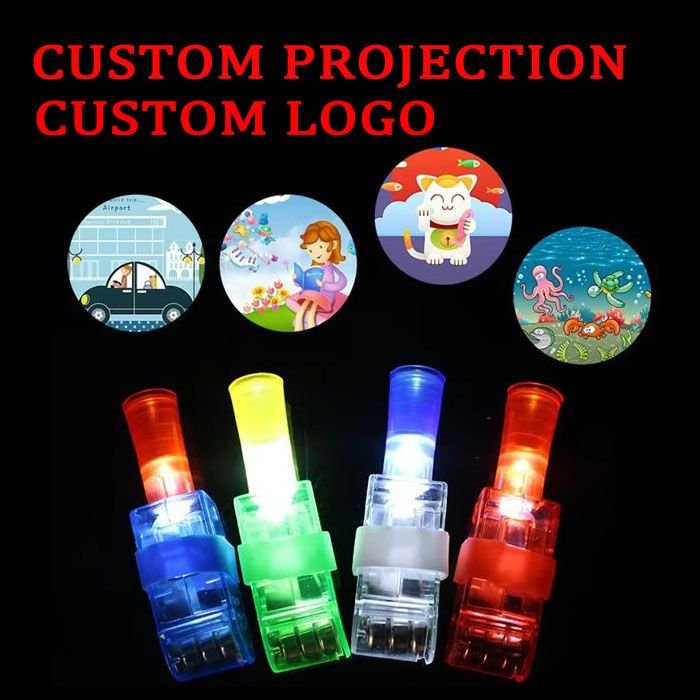 Custom LED Finger Projector Light Mini Cartoon Ring Light up Toy for Branding Promotion Party Favors Kids Gift