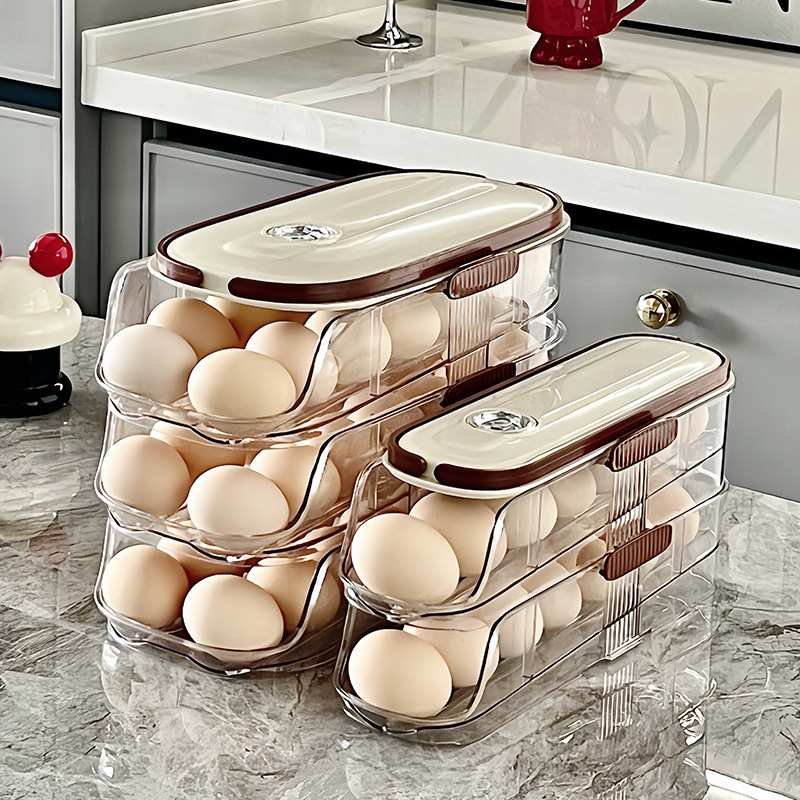 Youmi Eggs Capacity Self-rolling Holder 3-layer Kitchen Organizers Easy to Reach Eggs Holder Modern Design Eggs 3