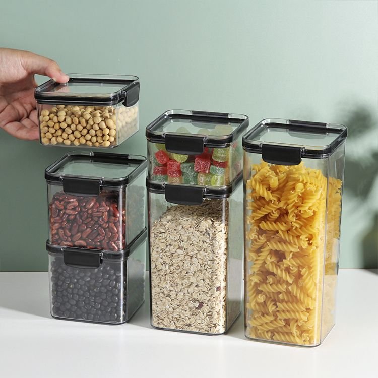PET Plastic Container Airtight Kitchen Drawer Organizer Multiple Grids Coarse Cereals Bins Dry Storage Box Food alternate view