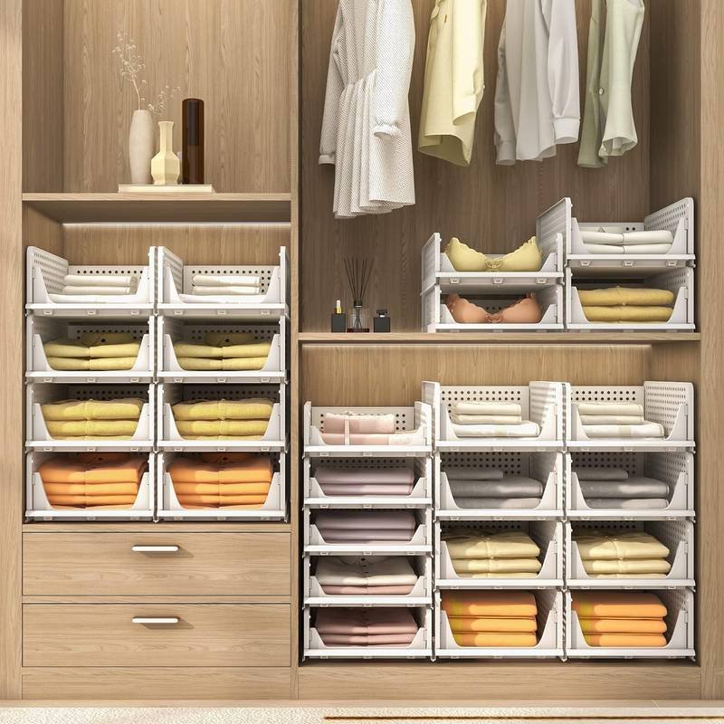2026 New Style Stackable Plastic Storage Basket Foldable Closet Organizers Drawer Shelf Storage Container for