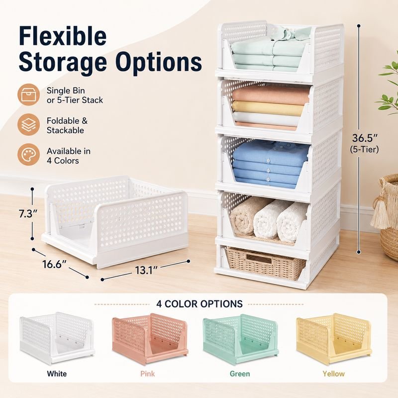 2026 New Arrival Stackable Plastic Storage Baskets Waterproof Drawer Organizer Bins Kitchen Bedroom Home 3