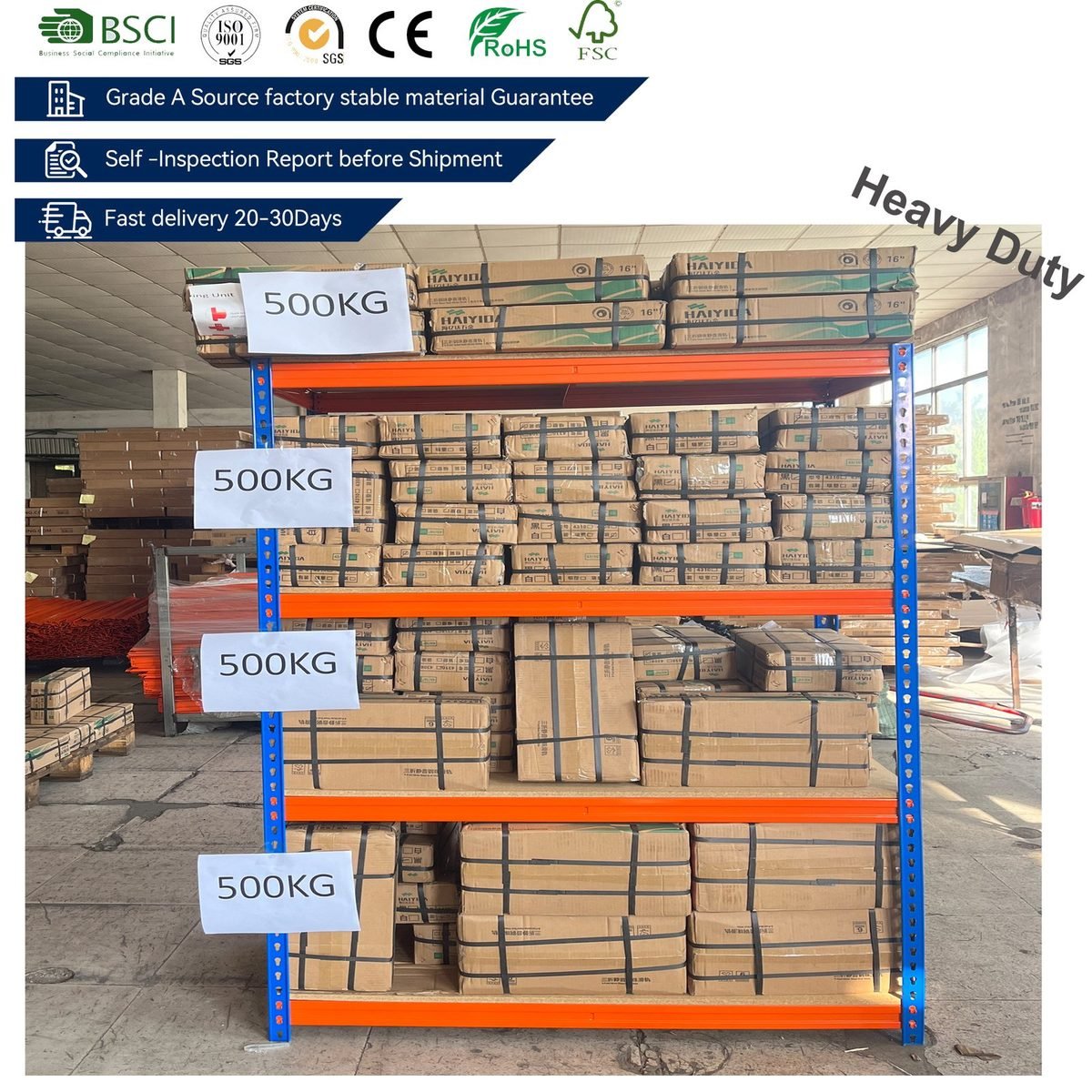Industrial 5-Level Steel Shelving System, Powder Coated High-Capacity Adjustable Rack 4