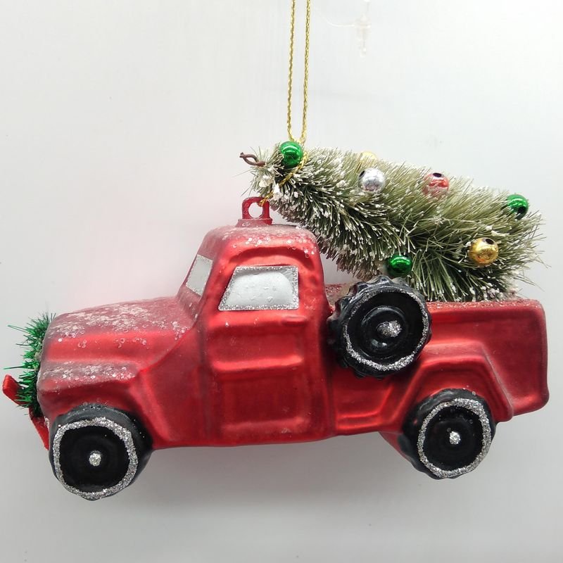 Hanging Glass Baubles Hand Blown Glass Vintage Red Truck Car Glass Christmas Ornaments With Christmas Tree