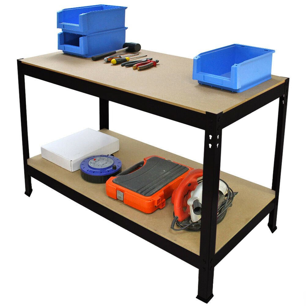 High Quality Industrial Two-Shelf Workbench System, Heavy Duty Tool Storage Metal Worktable 3