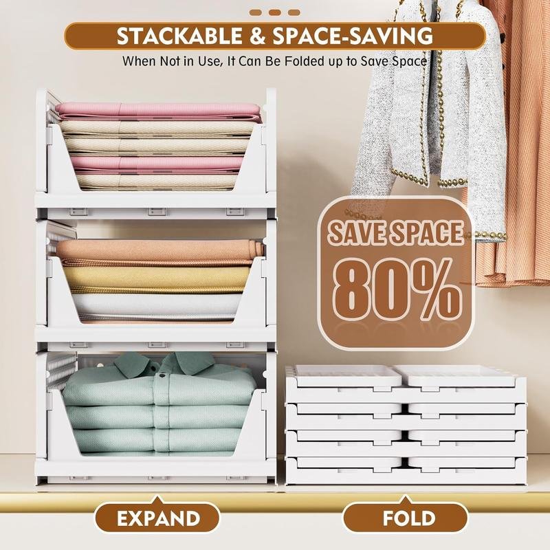 Plastic Stackable Plastic Closet Organizer Shelf Multilayer Wardrobe Storage Bins for Clothes Linens Efficient