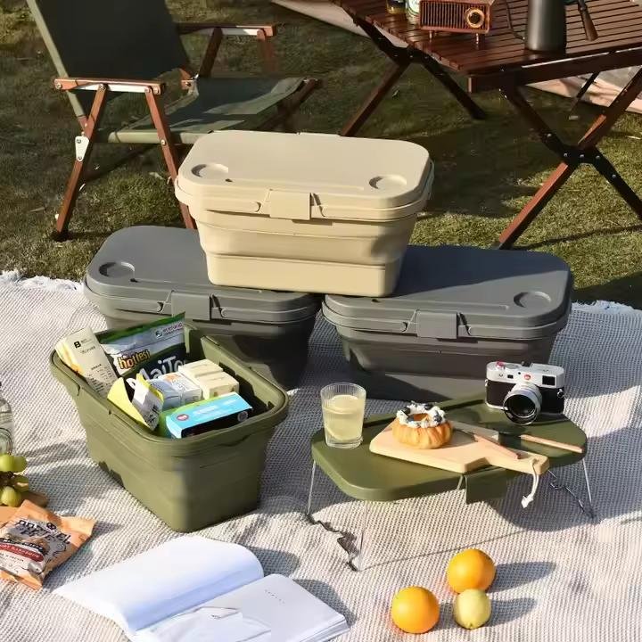 Portable Outdoor Storage Basket Multifunctional Foldable Fruit Picnic Basket Large Capacity Camping Basket With Lid